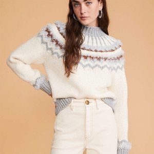NWOT Lou & Grey Mock Neck Fair Isle Sweater with Silver Metallic Eyelash Detail